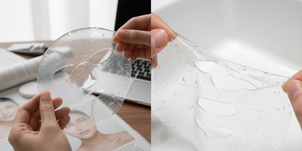 Hydrogel facial mask tearing during unfolding