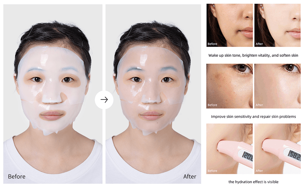 Before and after using milky to transparent crystal collagen mask